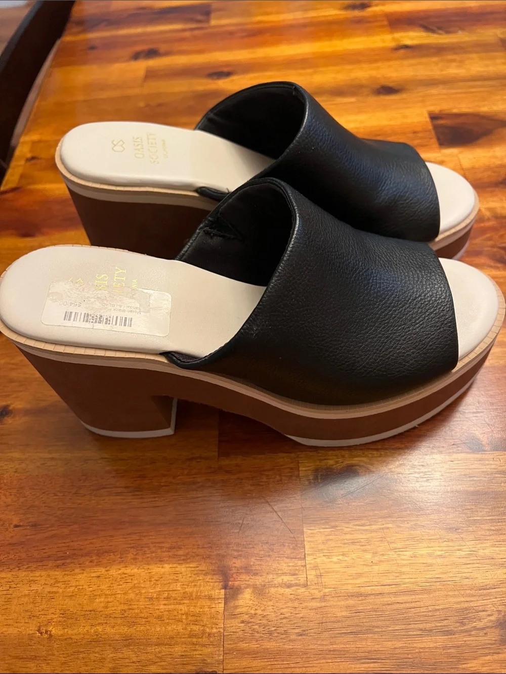 Oasis Society Women's Black Wedge Slide Sandals